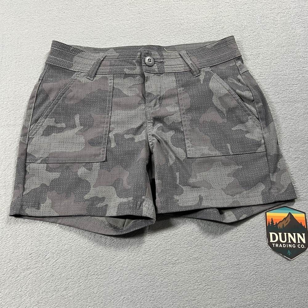 Prana Shorts Womens 2 Gray Olivia Camo 5" Chino Pockets Stretch Hiking
